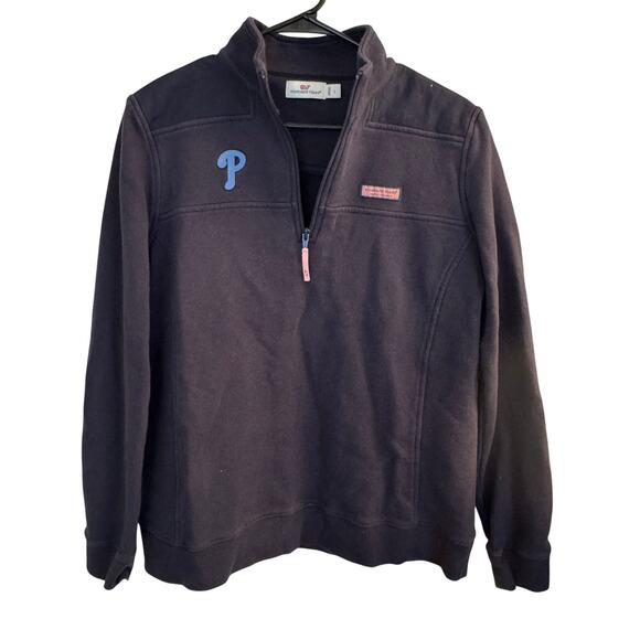 Vineyard Vines Sweatshirt Men's Blue Philllies 1/4 Zip Long Sleeve Sz L - Picture 2 of 9